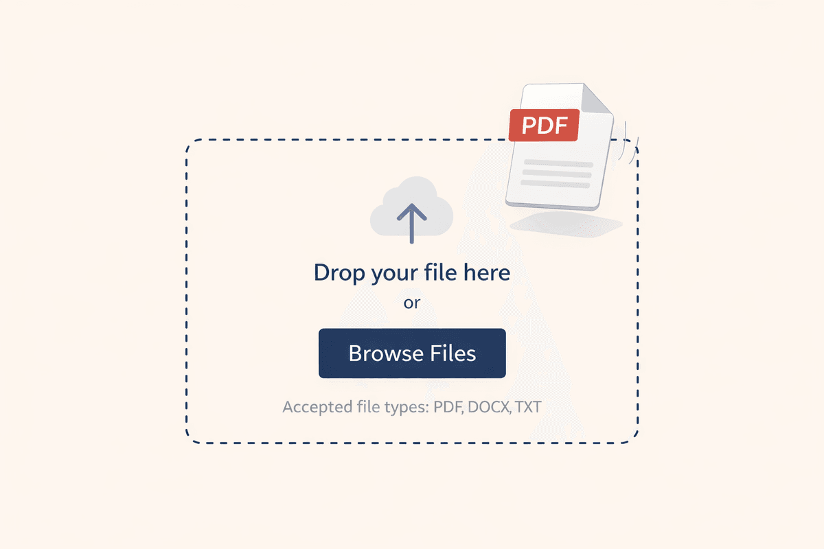 DissertationAI upload interface showing drag-and-drop file upload